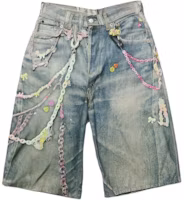 Acne Studios SS25 Loose Vintage Printed Wide-Leg Denim Shorts. BE0179-AUZ Acne Studios SS25 Loose Vintage Printed Wide-Leg Denim Shorts. BE0179-AUZ