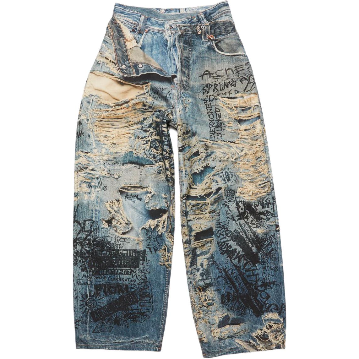 Acne Studios SS25 Printed Distressed Loose Fit Jeans Mid Blue for Men BK0679-863