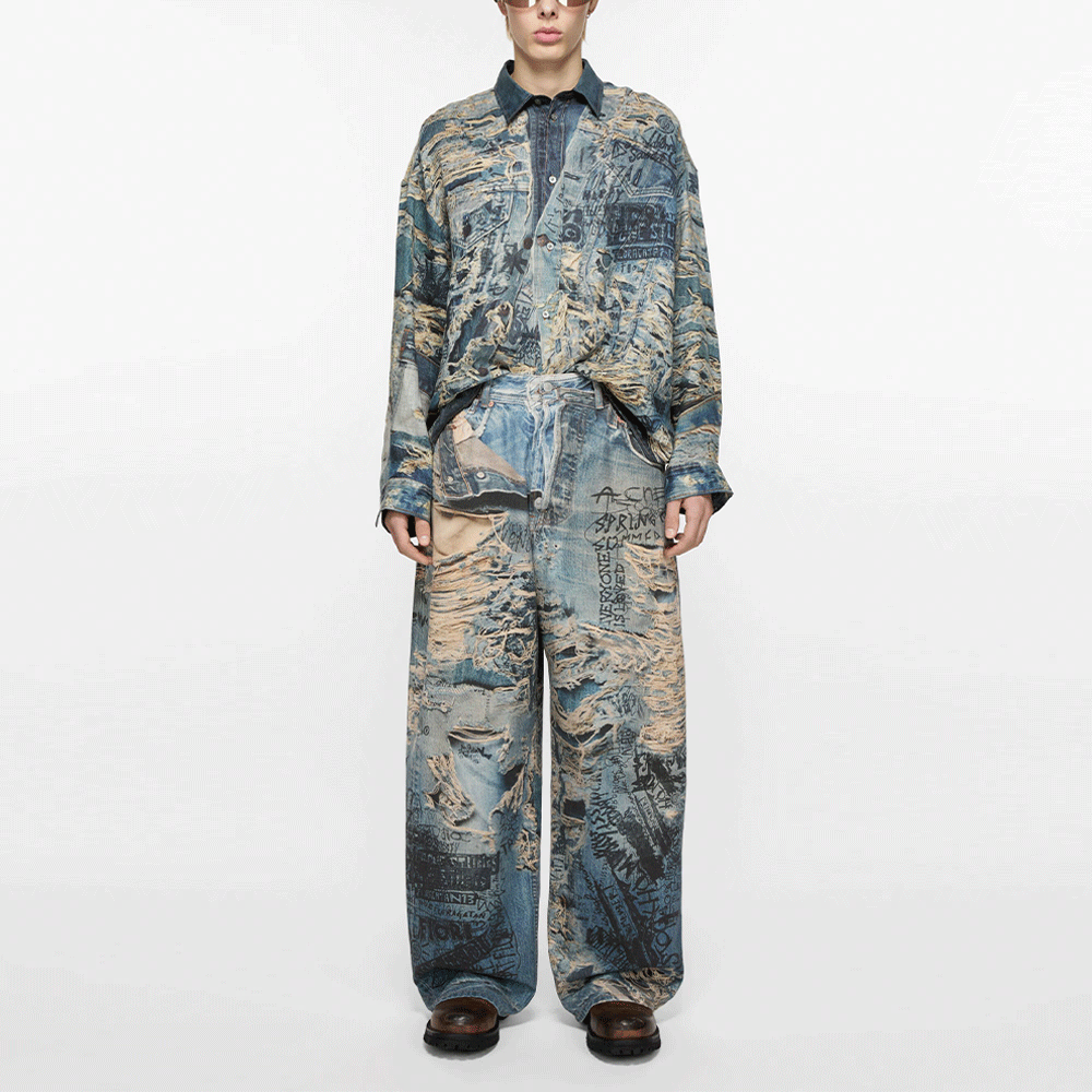 Lookbook Acne Studios SS25 印花做舊寬鬆牛仔褲 中藍色 男士款 BK0679-863