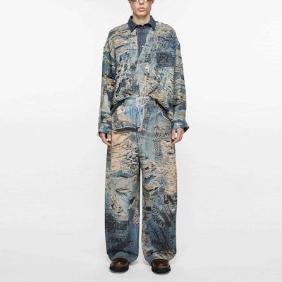 Acne Studios SS25 Printed Distressed Loose Fit Jeans Mid Blue for Men BK0679-863 Lookbook Acne Studios SS25 Printed Distressed Loose Fit Jeans Mid Blue for Men BK0679-863