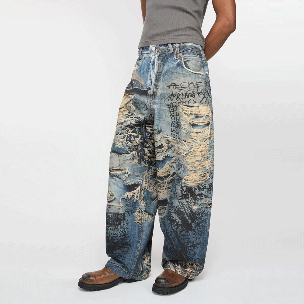 Purchase Acne Studios SS25 印花做舊寬鬆牛仔褲 中藍色 男士款 BK0679-863