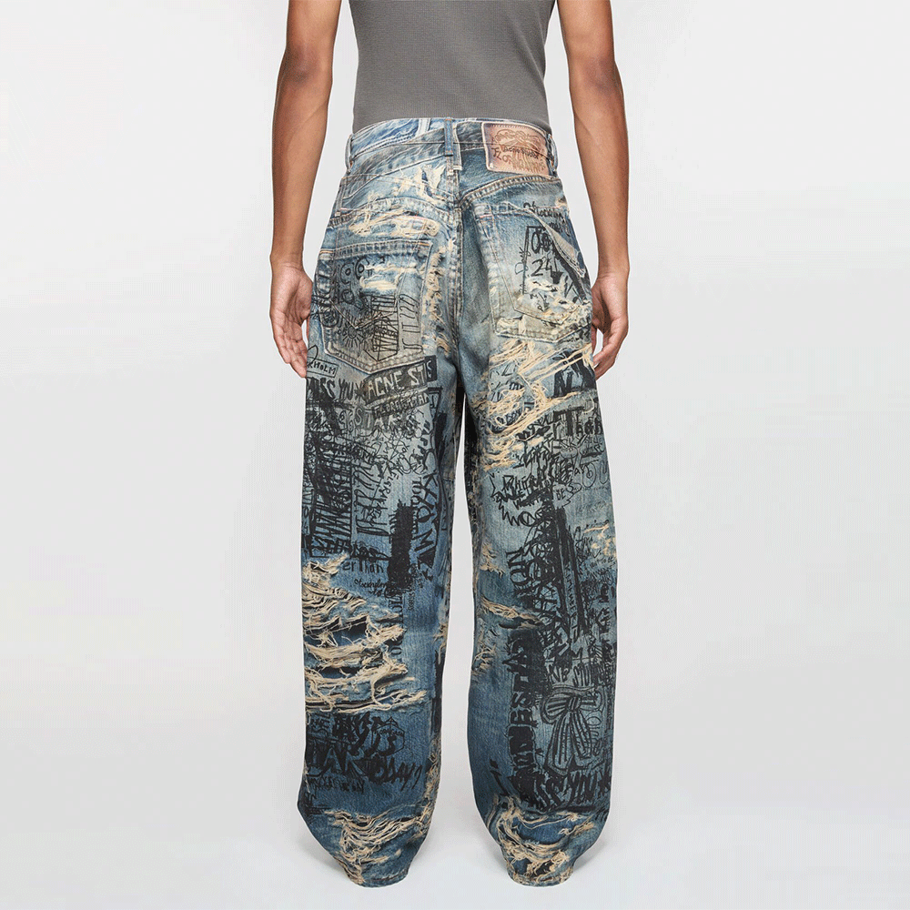 Details for Acne Studios SS25 印花做舊寬鬆牛仔褲 中藍色 男士款 BK0679-863