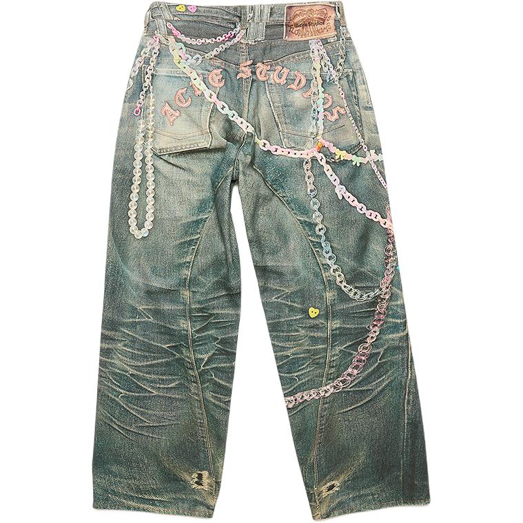 Acne Studios SS25 Vintage Wash Candy Chain 3D Print Jeans Men’s Blue FN-MN-TROU001101