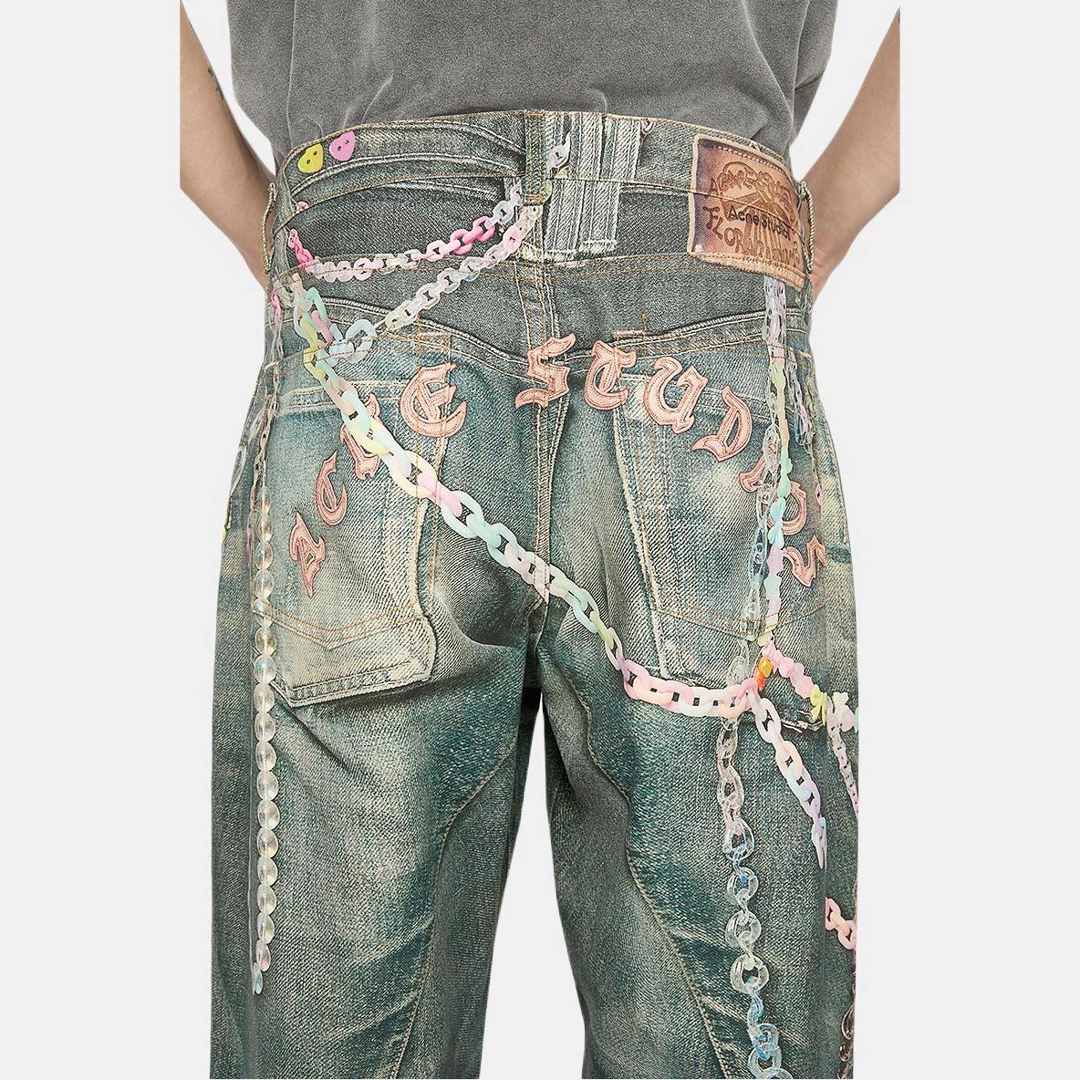 Details for Acne Studios SS25 Vintage Wash Candy Chain 3D Print Jeans Men’s Blue FN-MN-TROU001101