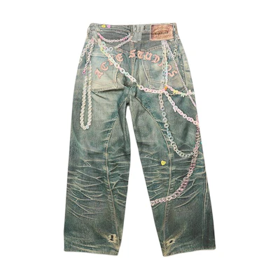 Acne Studios SS25 Washed Candy Chain 3D Print Denim Jeans Blue BK0676-863