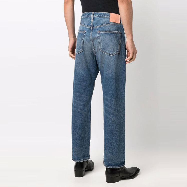 Shop アクネ ストゥディオズ メンズ ブルー ストレートフィット ディストレスト ジーンズ B00149-863