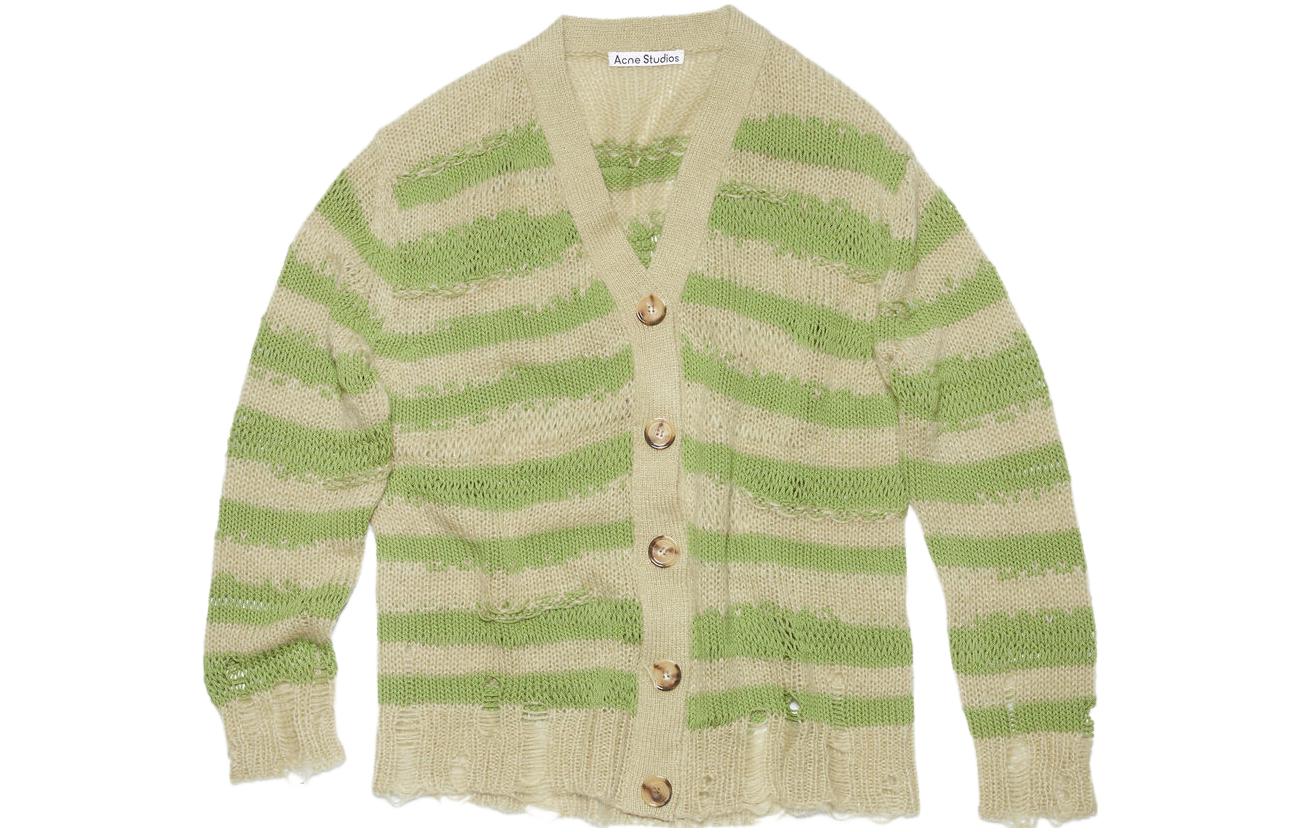 Acne Studios Striped Distressed Mohair V-Neck Knit Sweater Unisex. A60398-DGG