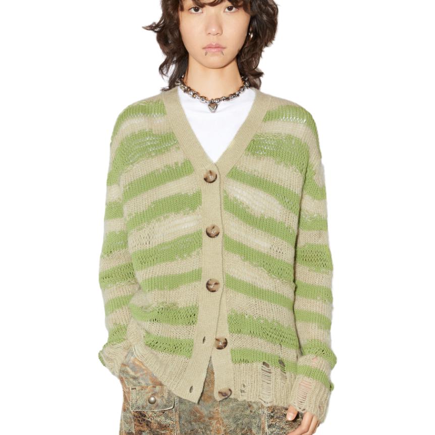 Lookbook アクネ ストゥディオズ ストライプ モヘア Vネック ニット セーター ユニセックス. A60398-DGG