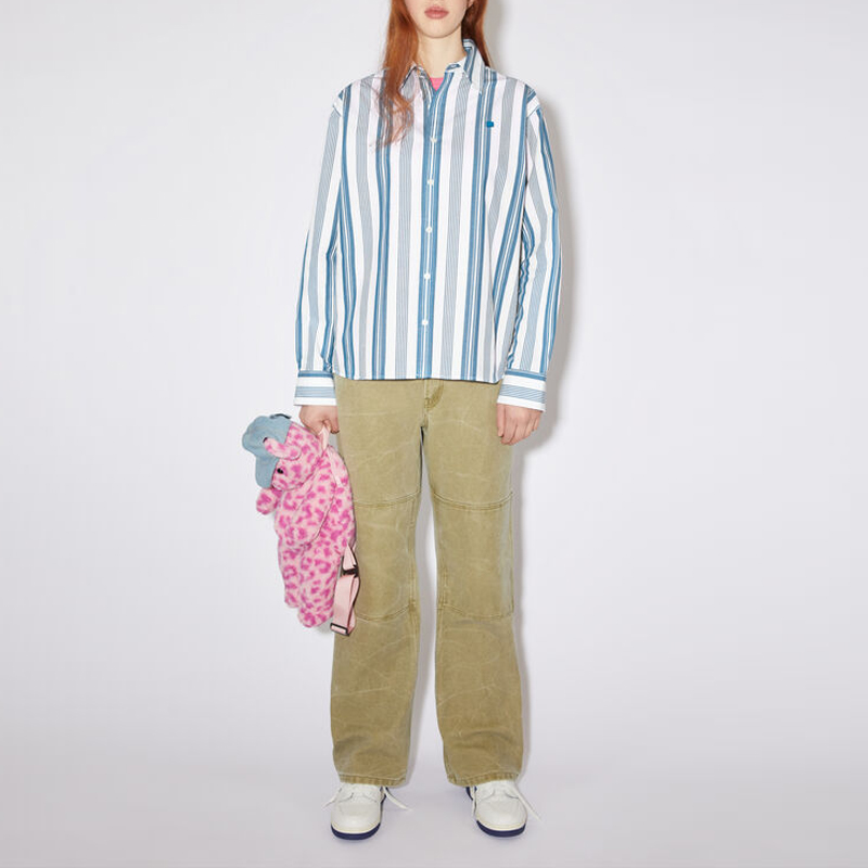 Acne Studios Striped Loose-Fit Button-Up Shirt Unisex White/Steel Blue CB0044-DFA 圖 3