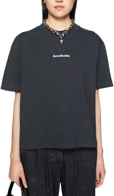Acne Studios Uniseks Hitam Crewneck Logo Baju-T Lengan Pendek. CL0275-900 Lookbook Acne Studios Uniseks Hitam Crewneck Logo Baju-T Lengan Pendek. CL0275-900