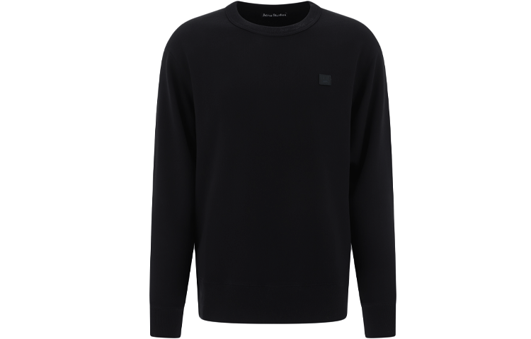Acne Studios Unisex Black Long-Sleeve Pullover Sweatshirt with Face Patch. CI0076-BLACK