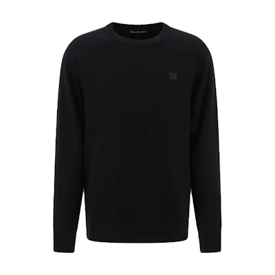 Acne Studios Unisex Black Long-Sleeve Pullover Sweatshirt with Face Patch. CI0076-BLACK