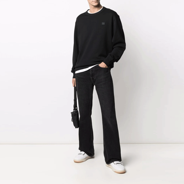 Purchase アクネ ストゥディオズ ユニセックス ブラック 長袖プルオーバー スウェット フェイスパッチ付き CI0076-BLACK