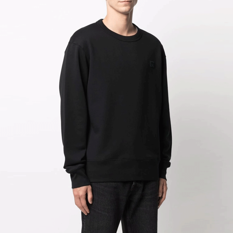 Sizing アクネ ストゥディオズ ユニセックス ブラック 長袖プルオーバー スウェット フェイスパッチ付き CI0076-BLACK