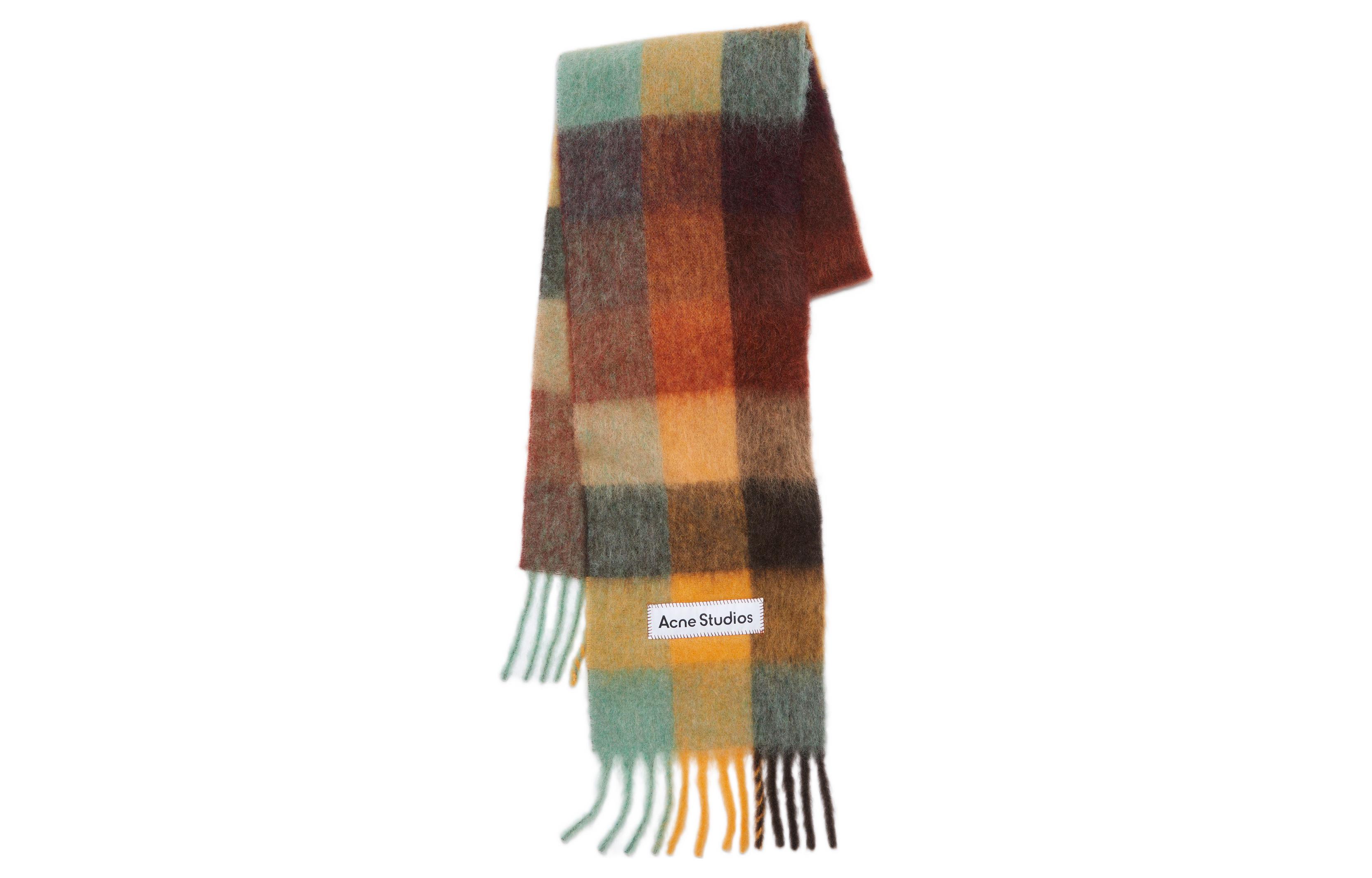 Acne Studios Unisex Check Logo Wool Scarf Brown UX-SCAR000115