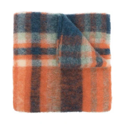 Acne Studios Unisex Checkered Warm Wool Scarf Orange/Blue. CA0146 AKZ