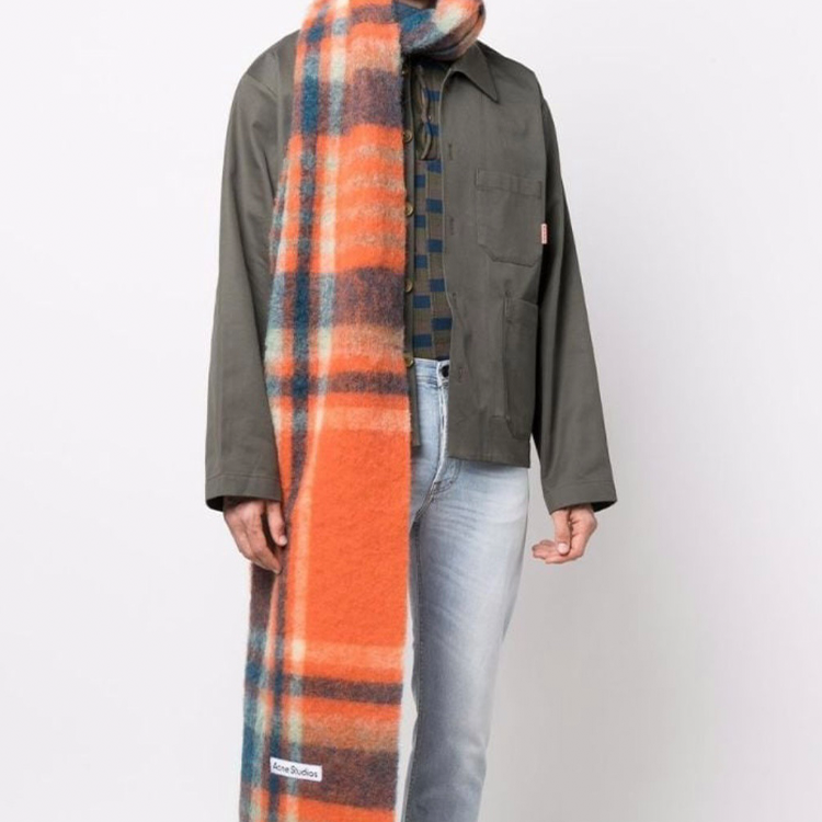 Lookbook Acne Studios 男女款格纹保暖羊毛围巾 橙色/蓝色. CA0146 AKZ