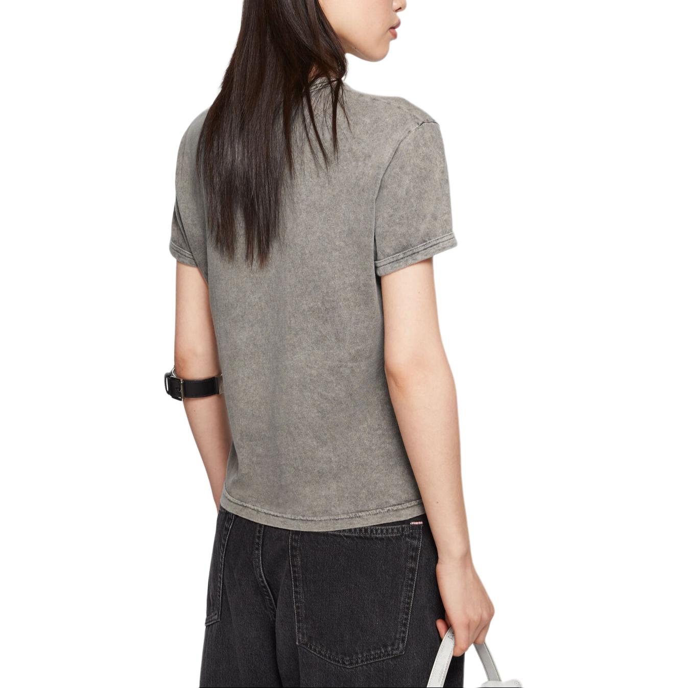 Shop Acne Studios Unisex Baju T-Shirt Kelabu Logo Pudar Lengan Pendek FW2024. CL0302-DJO