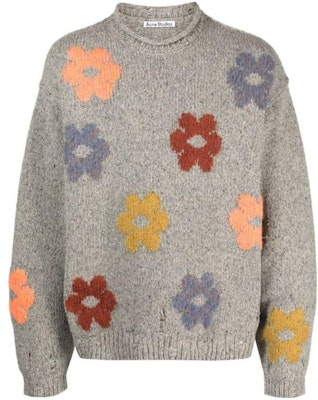 Acne Studios Unisex Floral Round Neck Loose Knit Sweater Gray B60285990 Buy Acne Studios Unisex Floral Round Neck Loose Knit Sweater Gray B60285990