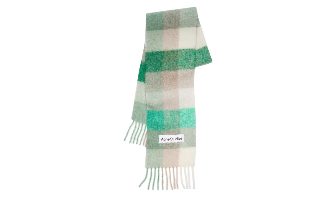 Acne Studios Unisex Green Plaid Alpaca Wool Fringe Scarf CA0084-AO2-1