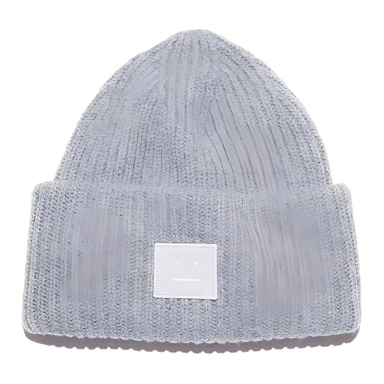 Acne Studios Unisex Happy Face Wool-Blend Knit Beanie Gray C40135-990000