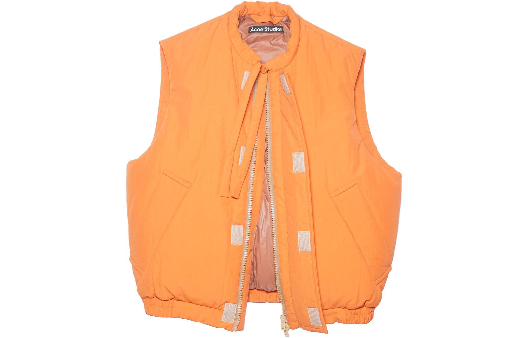 Acne Studios Unisex Pumpkin Orange Zipped Vest with Solid Color Smiley Patch. C90104-AC0