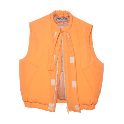 Acne Studios Unisex Pumpkin Orange Zipped Vest with Solid Color Smiley Patch. C90104-AC0