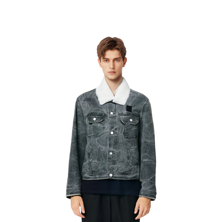 Details for Chaqueta de mezclilla acolchada Acne Studios Unisex en gris carbón - Corte relajado. C90161-AFH