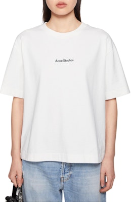 Acne Studios Unisex Kemeja-T Putih Crewneck Logo Santai Lengan Pendek. CL0275-183 Lookbook Acne Studios Unisex Kemeja-T Putih Crewneck Logo Santai Lengan Pendek. CL0275-183