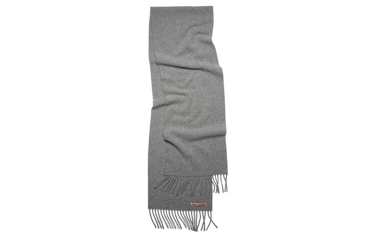 Acne Studios Unisex Wool Scarf with Gray Solid Color and Fringe Design. CA0218-990-1