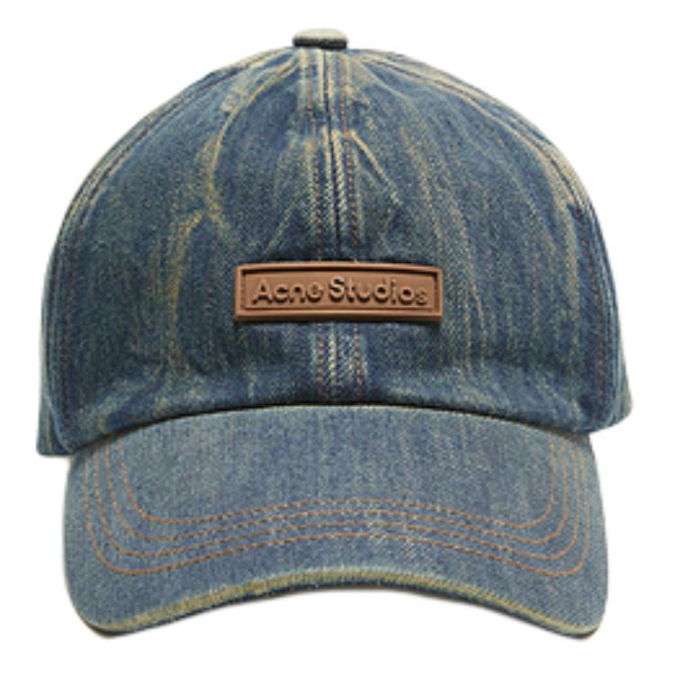 Acne Studios Vintage Washed Denim Logo Cap Unisex Couple Style - Dark Blue. C40355-838