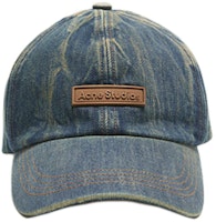 Acne Studios Vintage Washed Denim Logo Cap Unisex Couple Style - Dark Blue. C40355-838 Acne Studios Vintage Washed Denim Logo Cap Unisex Couple Style - Dark Blue. C40355-838