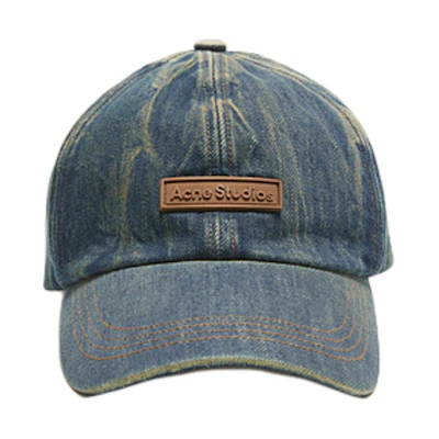Acne Studios Vintage Washed Denim Logo Cap Unisex Couple Style - Dark Blue. C40355-838