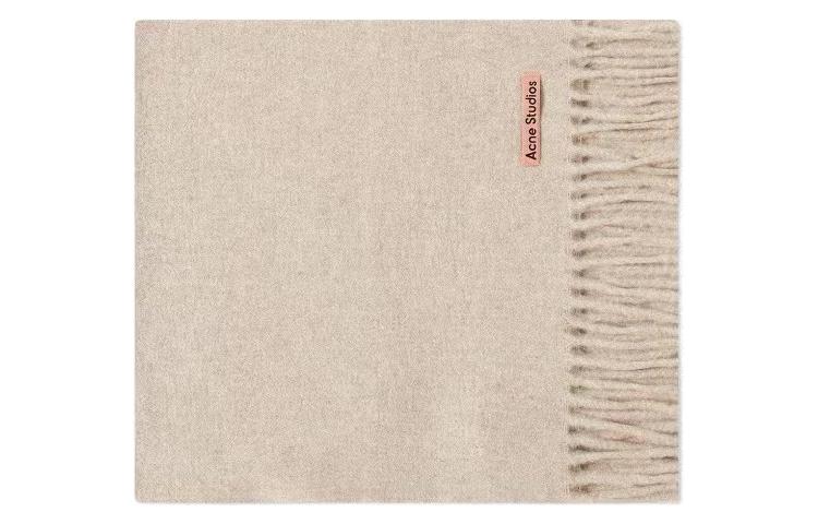 Acne Studios Warm Letter Logo Wool Scarf Unisex Couples Style Oatmeal Mix. CA0218633