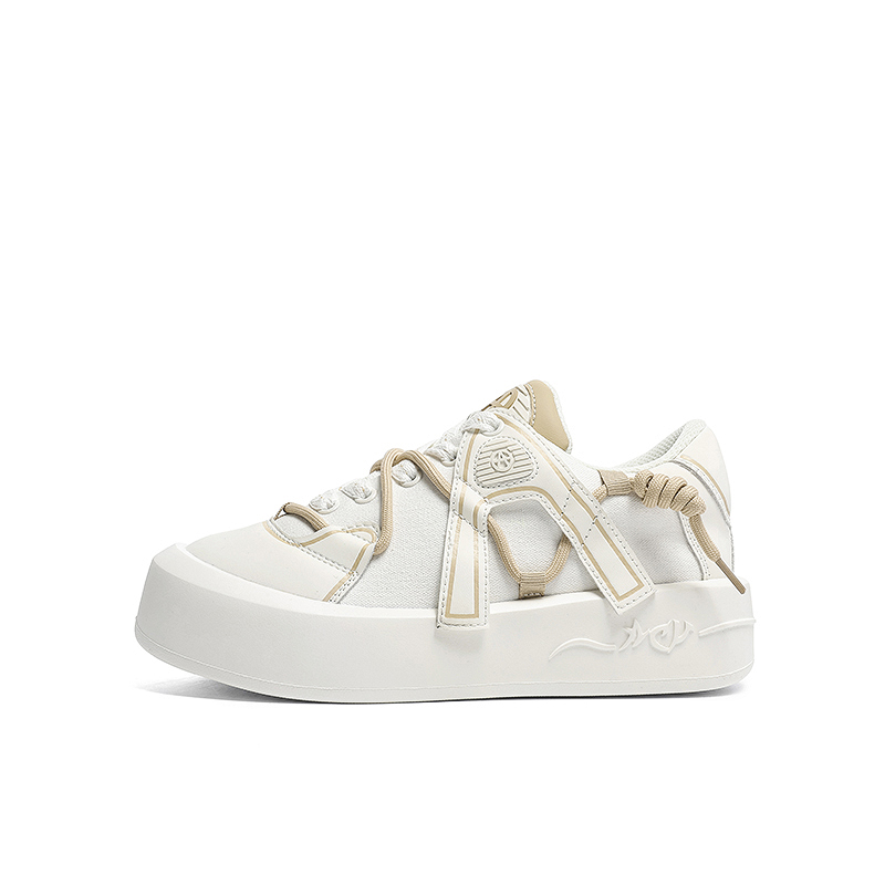 Acupuncture Trendy Casual Low-Top Sneakers Ivory White 4.5cm Thick Sole DdAC005