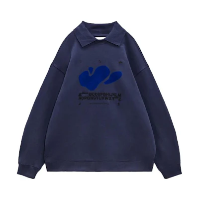ADER ERROR × Zara FW22 Blue Letter Embroidered Unisex Sweatshirt (Couple Style) 264006401