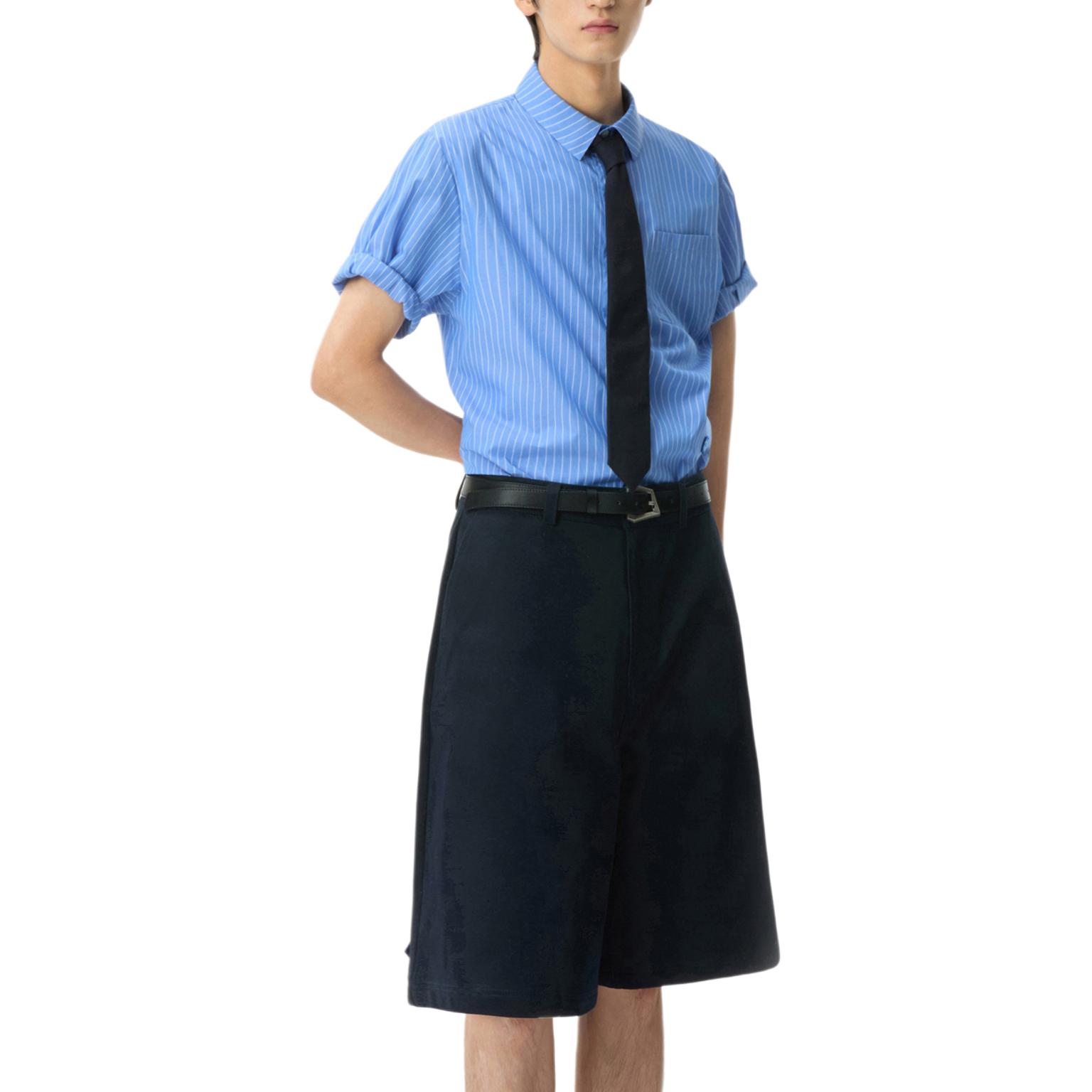 Shop ADER ERROR Kemeja Lengan Pendek Longgar Logo Patch Biru BN42FYSH0202ST