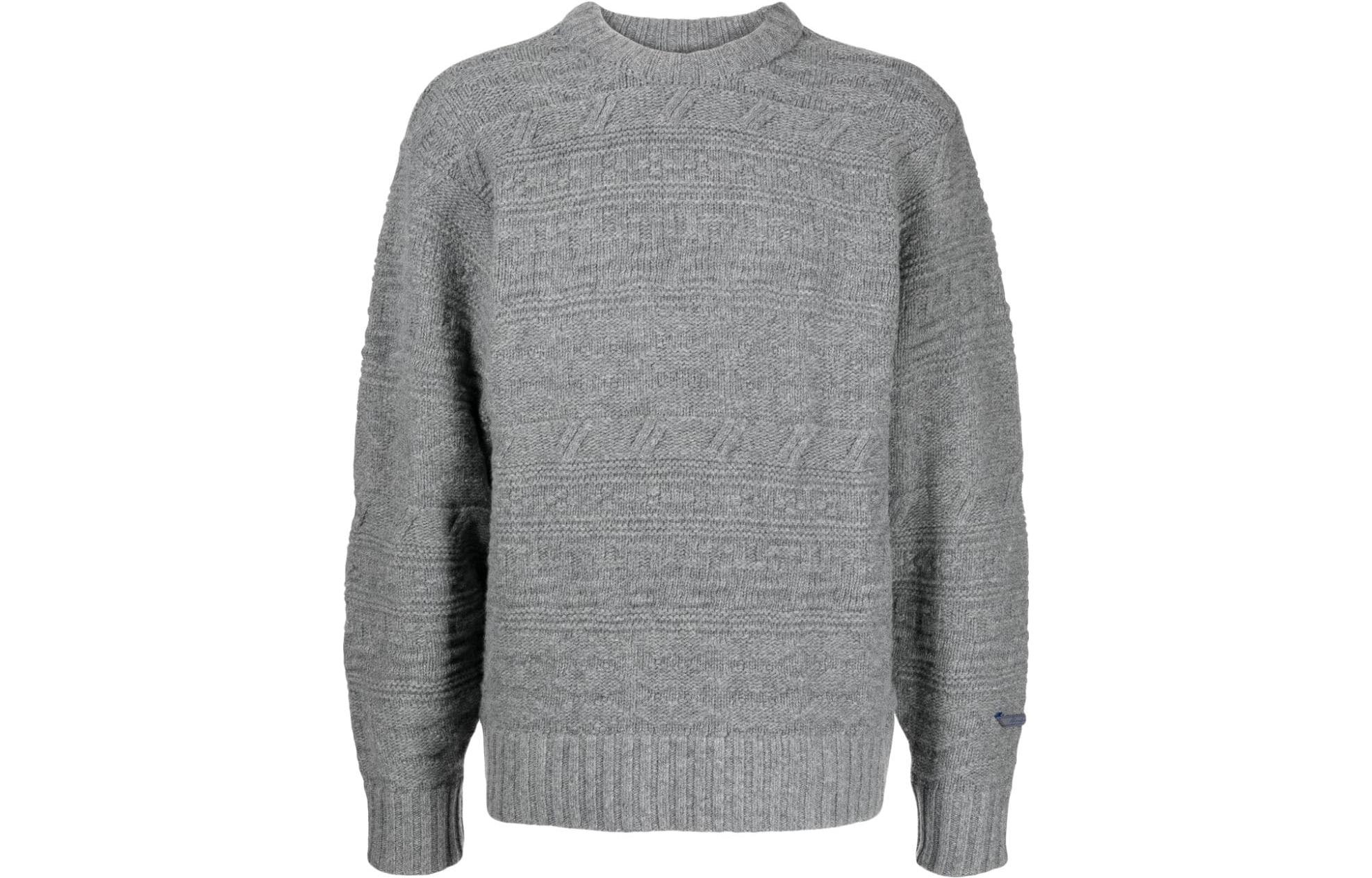 ADER ERROR  Solid Color Crewneck Pullover Sweater - Grey BMADFWKT0305