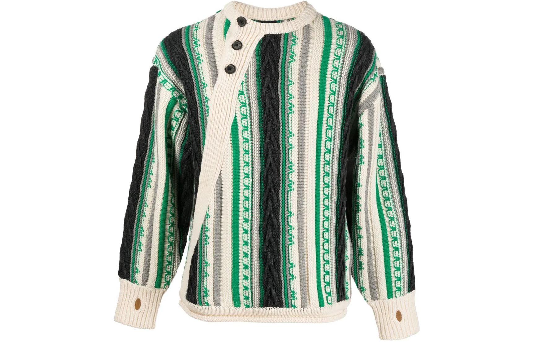 ADER ERROR  Striped Colorblock Long Sleeve Sweater Green BLAFWLK01IV