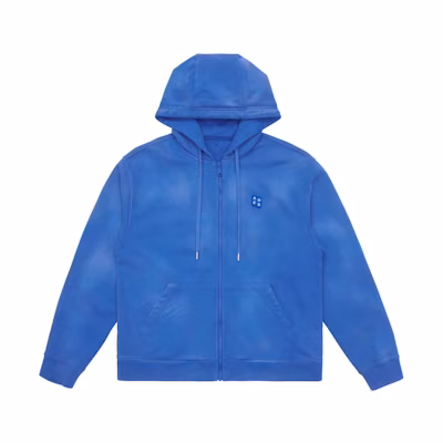 ADER ERROR Blue Hoodie with Tag and Zipper Details BM42HD0401BL