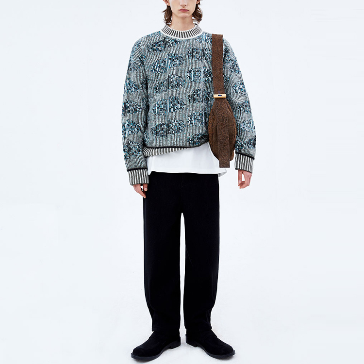 Shop ADER ERROR FW21 Blue Wool Crewneck Sweater Unisex Long Sleeve Pullover BKAFWLK06GR