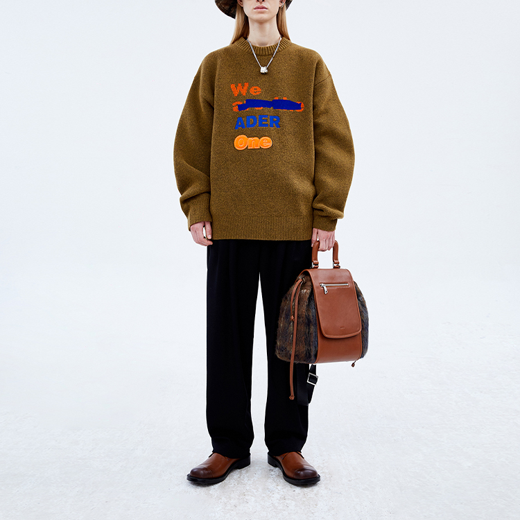 Shop ADER ERROR FW21 Graffiti Logo Knit Sweater Unisex Brown Pullover BKAFWLK10KK