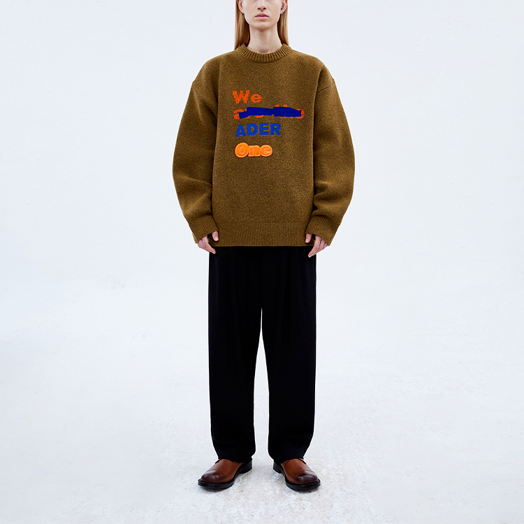 Purchase ADER ERROR FW21 Graffiti Logo Knit Sweater Unisex Brown Pullover BKAFWLK10KK