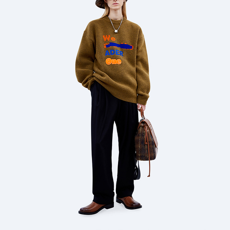 Details for ADER ERROR FW21 Graffiti Logo Knit Sweater Unisex Brown Pullover BKAFWLK10KK