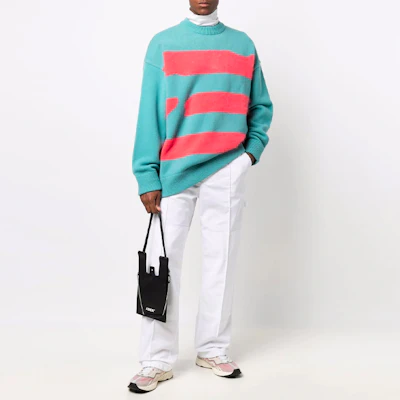 ADER ERROR FW21 Striped Print Wool Sweater Unisex Blue AW21BKAFWLK08 Lookbook ADER ERROR FW21 Striped Print Wool Sweater Unisex Blue AW21BKAFWLK08