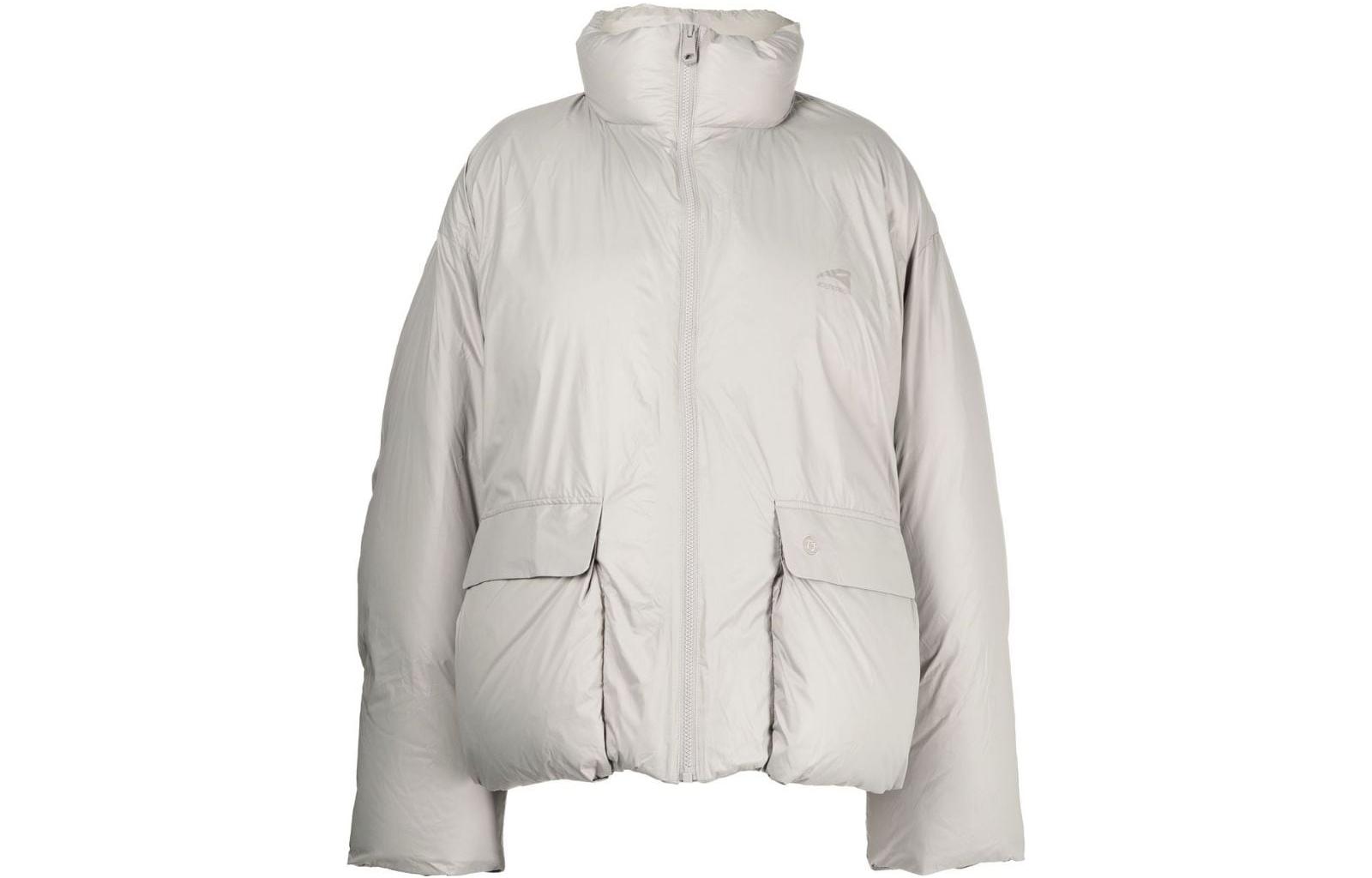 ADER ERROR FW22 Unisex Logo Puffer Jacket Cement Grey with Pocket and Stand Collar BLAFWDW01BG