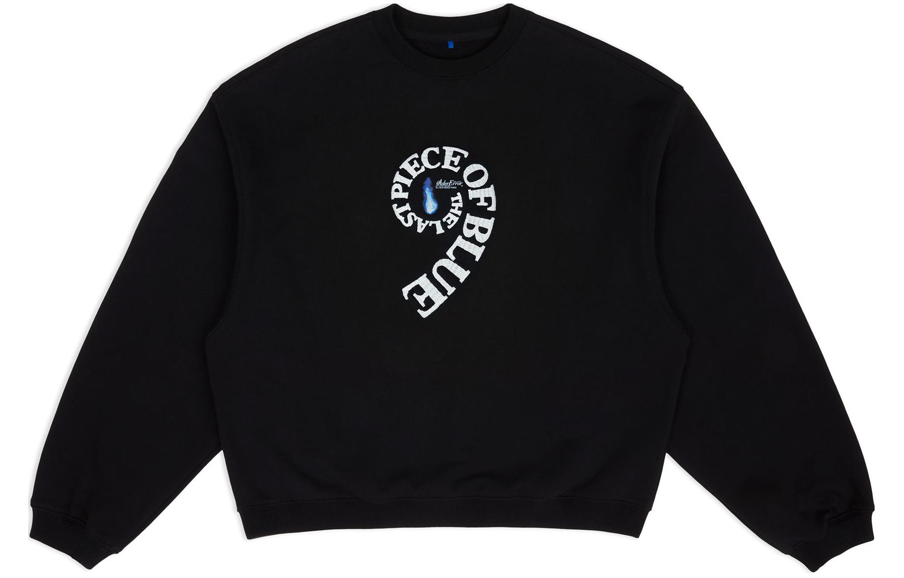 ADER ERROR FW23 9th Anniversary Letter Print Black Crewneck Sweatshirt Unisex BM04FWSW0101BK