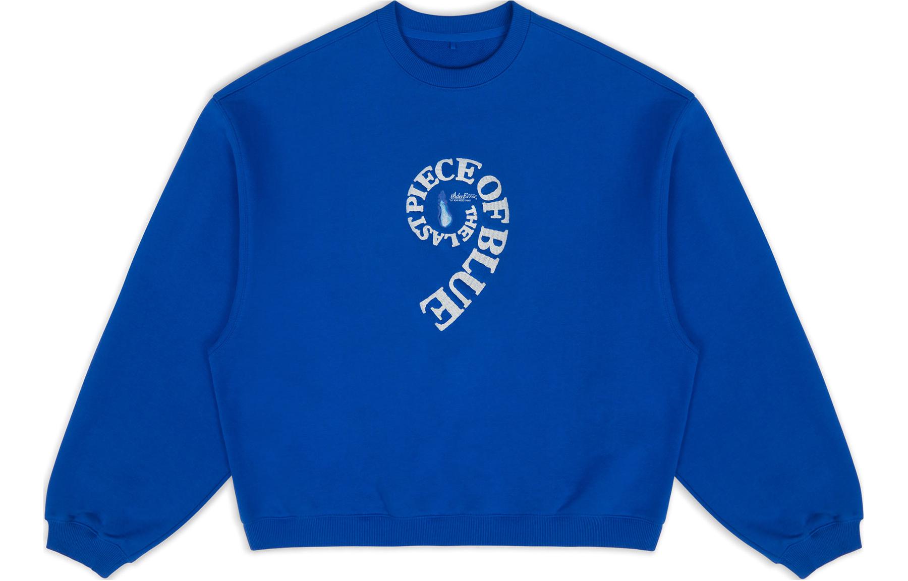 ADER ERROR FW23 9th Anniversary Letter Print Crewneck Sweatshirt Blue Unisex BM04FWSW0101BL