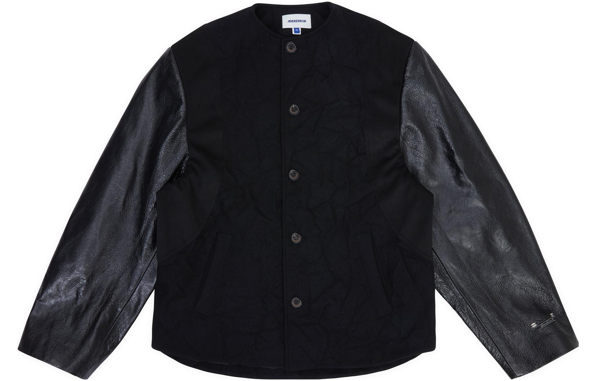 ADER ERROR FW23 Black Patchwork Single-Breasted Round-Neck Jacket Men BMADFWJK0103BK