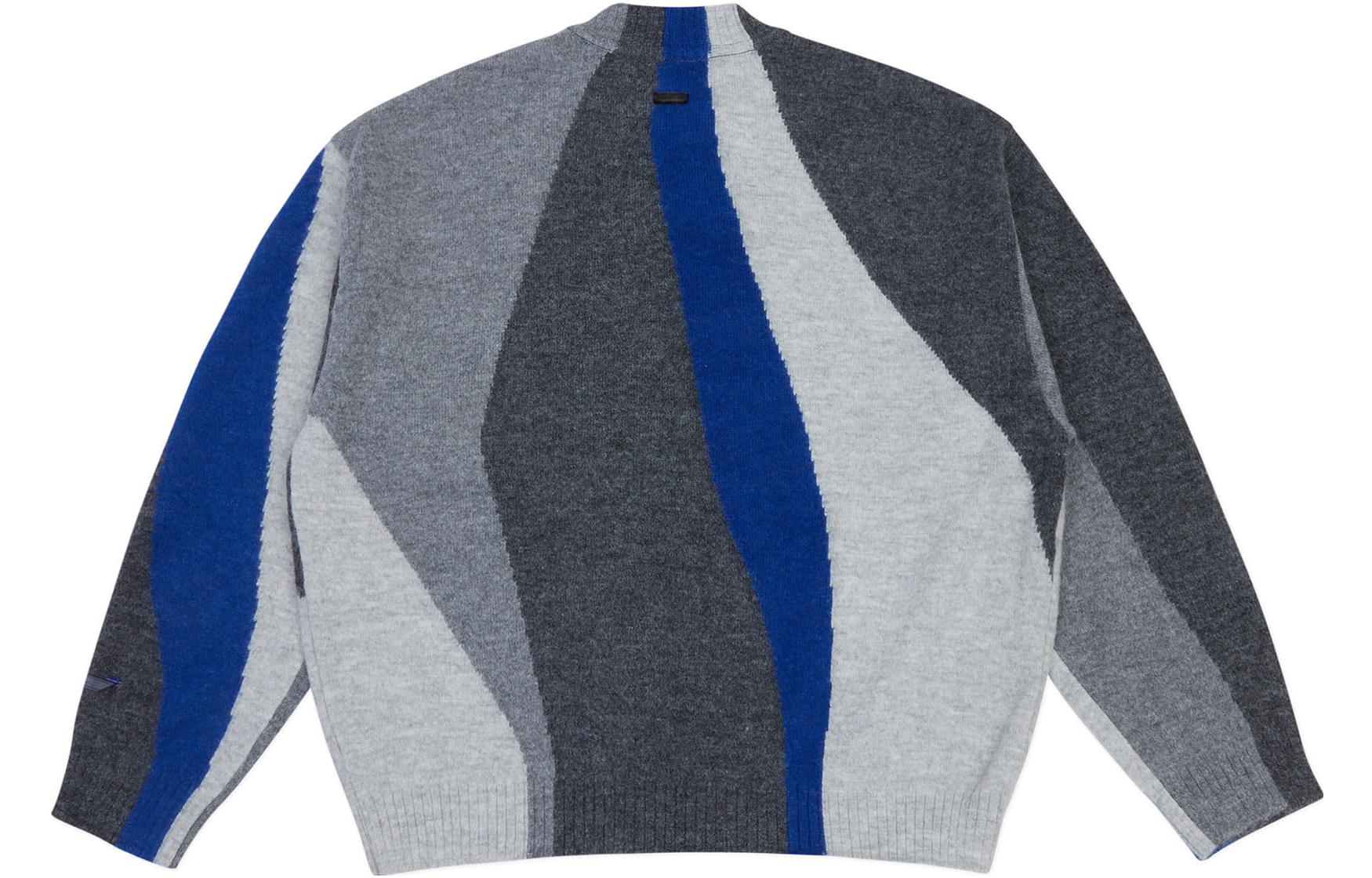 Lookbook ADER ERROR FW23 Baju Sejuk Jalur Warna Oversized Biru. BMADFWKT0301BL